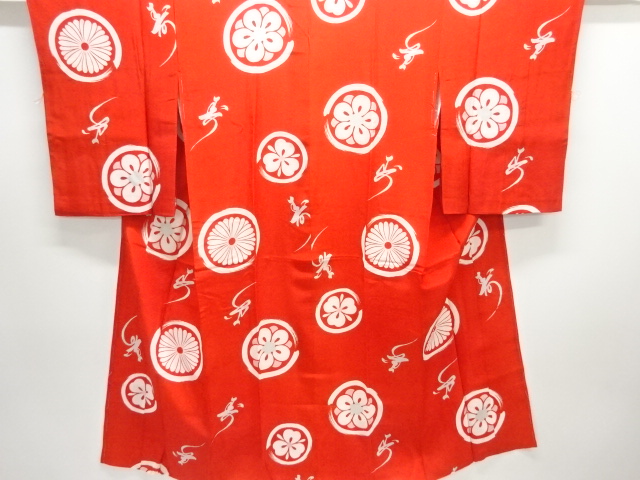 JAPANESE KIMONO / ANTIQUE JUBAN / FLORAL CREST & CHARACTERES
